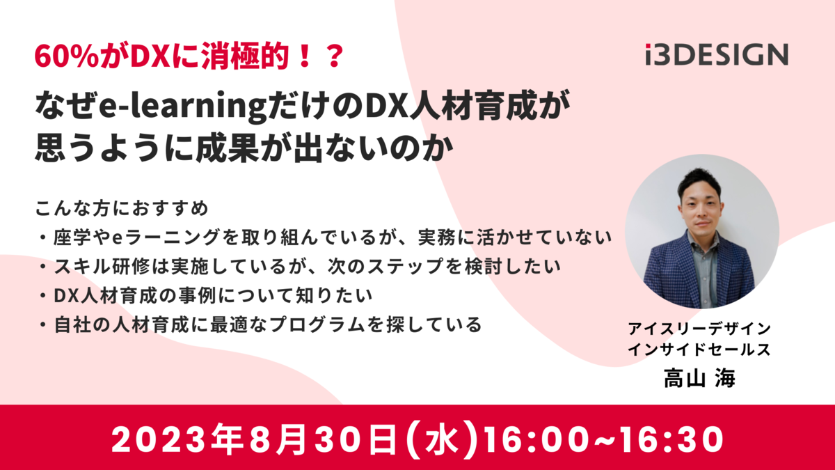 【8/30(水)16時開催】60%がDXに消極的！？なぜe-learningだけのDX人材育成が思うように成果が出ないのか