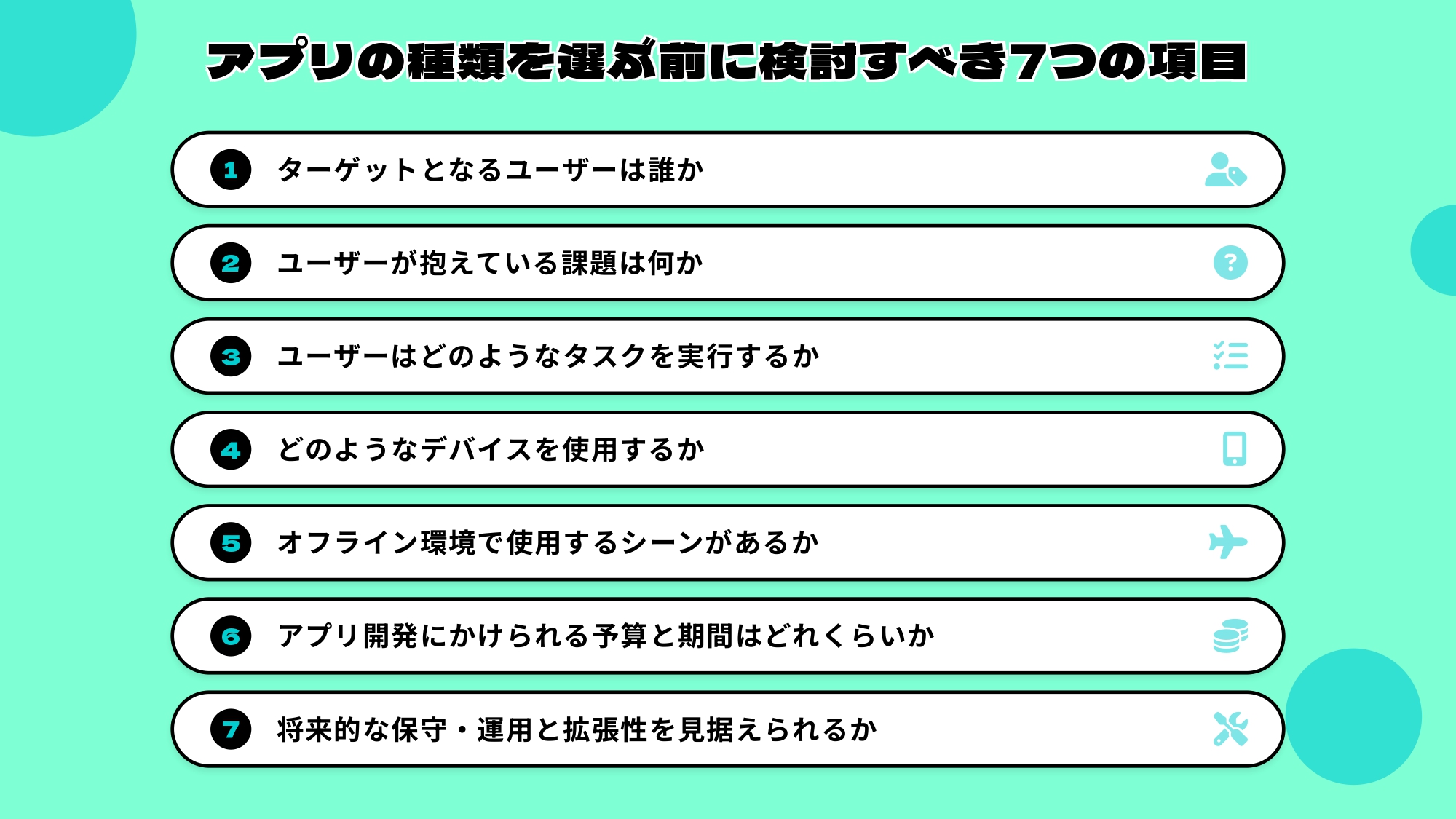 アプリの種類を選ぶ前に検討すべき7つの項目