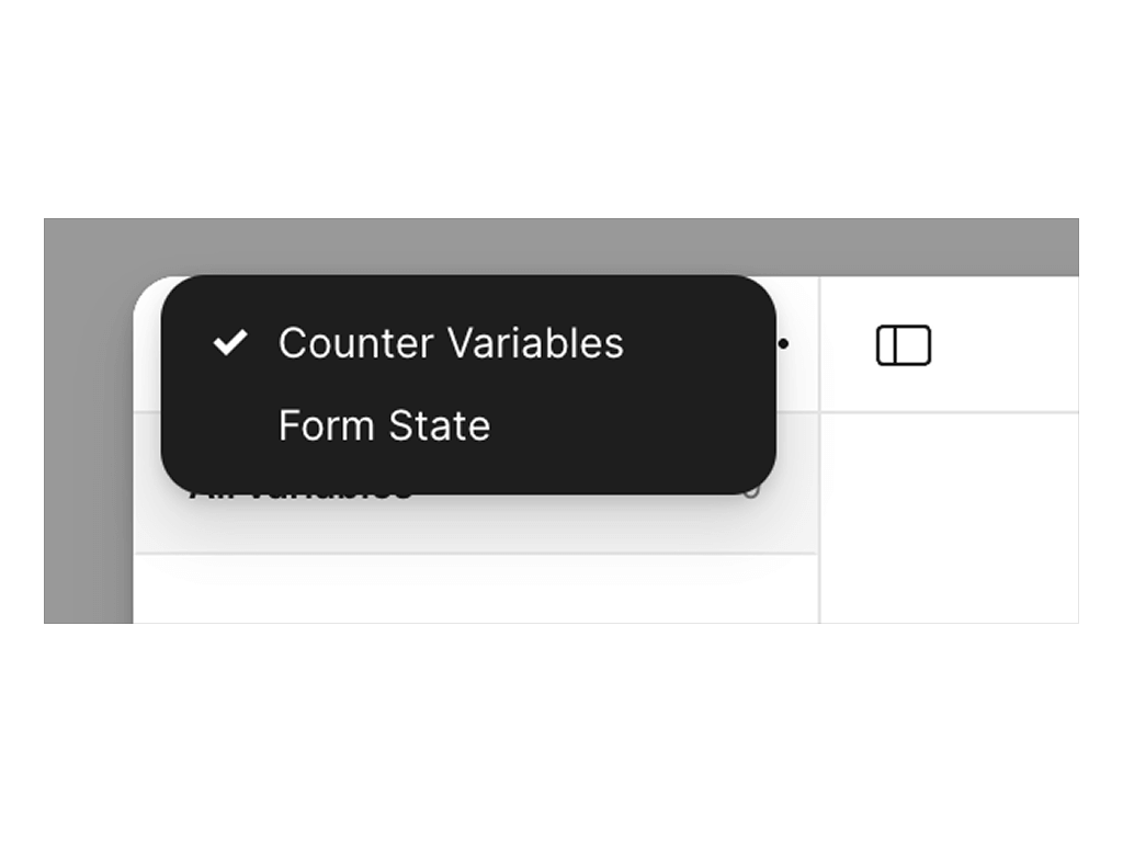 ステッパーの数値として「Counter Variables」が選択されている。