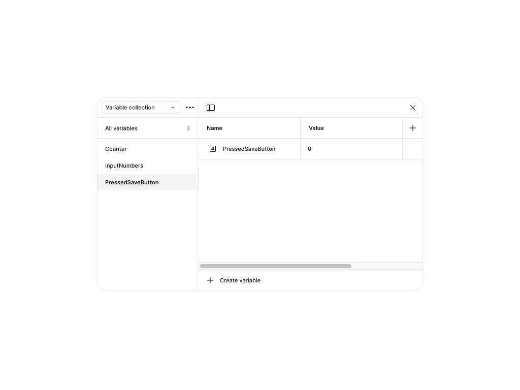 Figmaの「Local Variables」パネルから新しいバリアブルを作成。