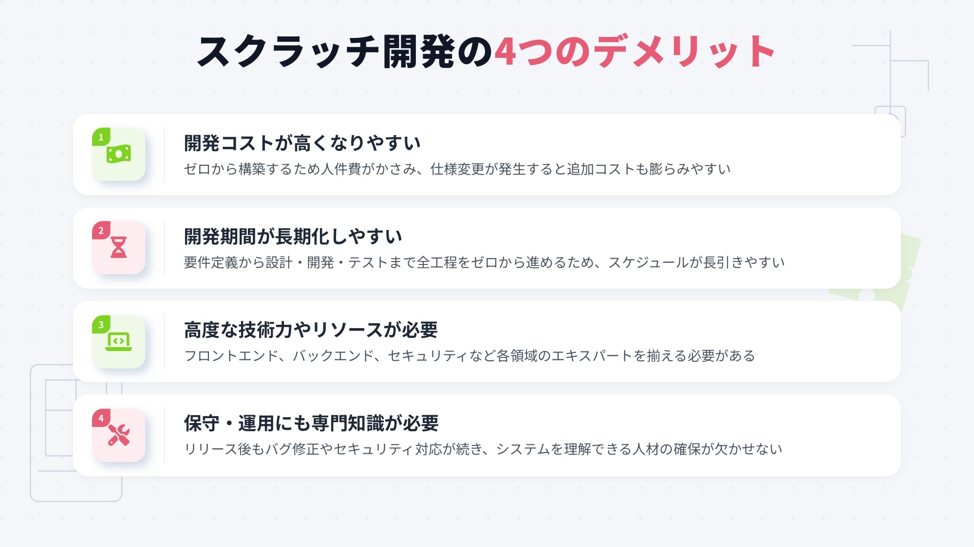 スクラッチ開発のデメリット